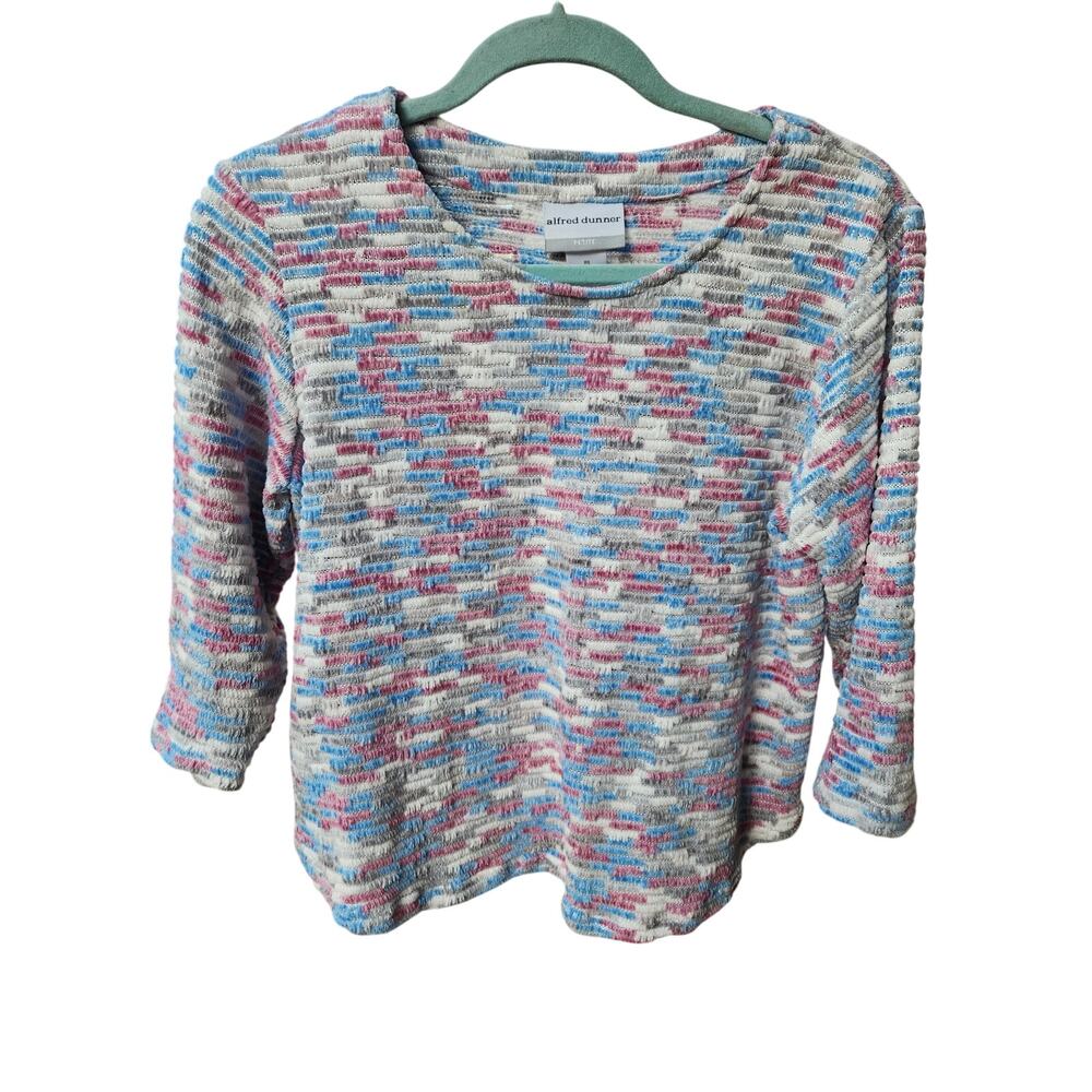 Alfred Dunner Petite Small Textured Knit Top Multicolor 3/4 Sleeve PS